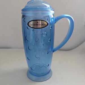 STARBUCKS Barista 16oz 2003 Plastic Blue Rocket Cold Cup W/ Handle & Dome Lid